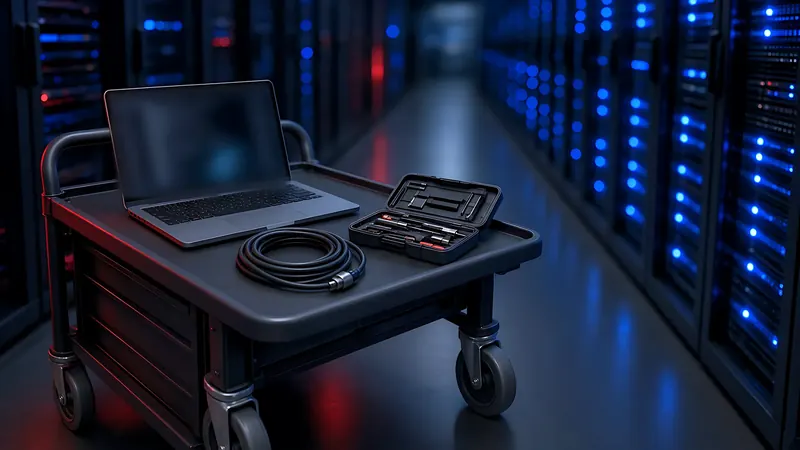 Technician crash cart in a server aisle