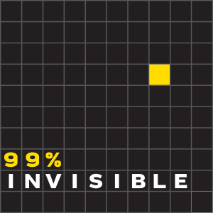 a black square grid with one yellow square. the words 99% invisible are at the bottom